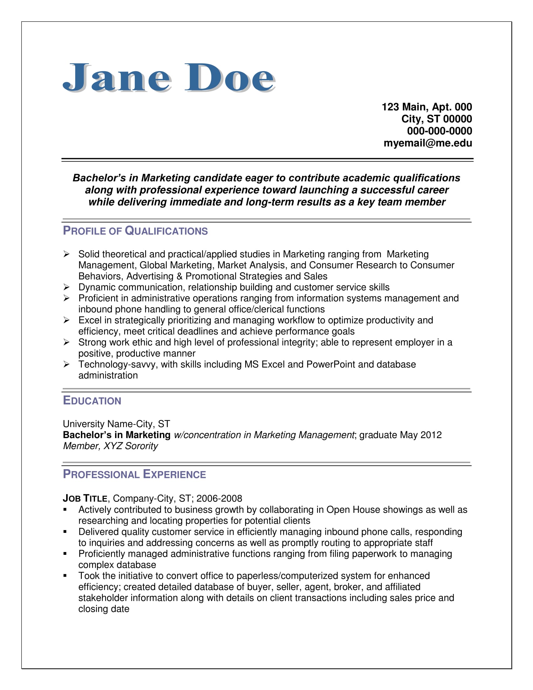 an example of an entry level resume